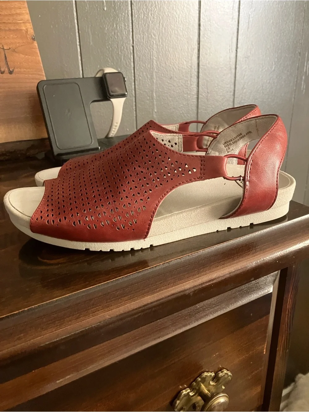 Earth Women's Red Perforated Slingback Sandals